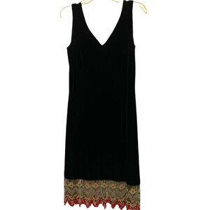 #3718 Jeffrey & Dara Black velour Evenning sleeveless bead fringe dress size 10